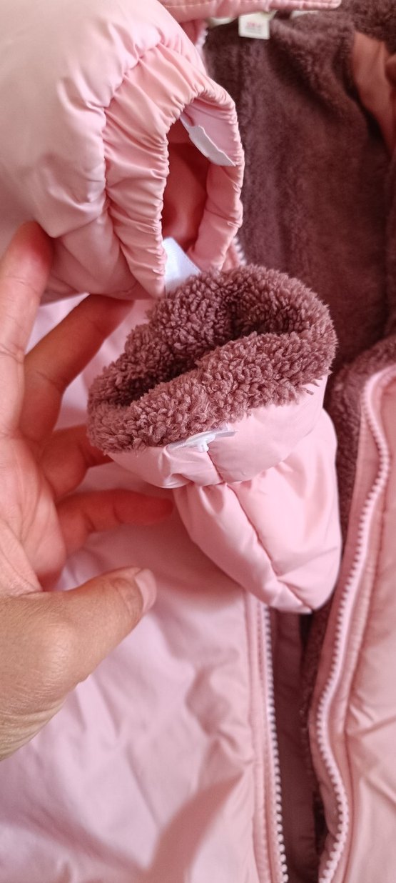 Kürklü Pembe Bebek Tulumu  astronot mont - Görsel 5