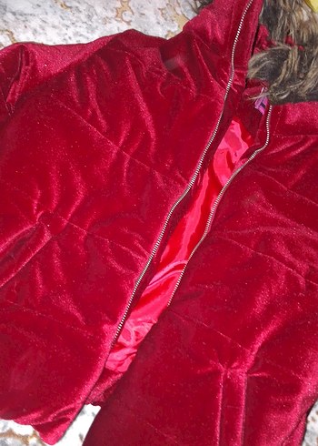 Kürk Detaylı Kırmızı Kadın Kışlık Mont - Görsel 2