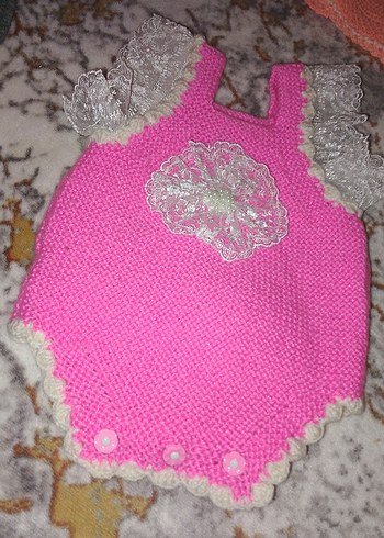 Dantel Detaylı Pembe Nakışlı Bebek Kız Tulum - Görsel 2