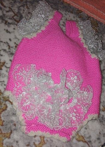 Dantel Detaylı Pembe Nakışlı Bebek Kız Tulum - Görsel 3