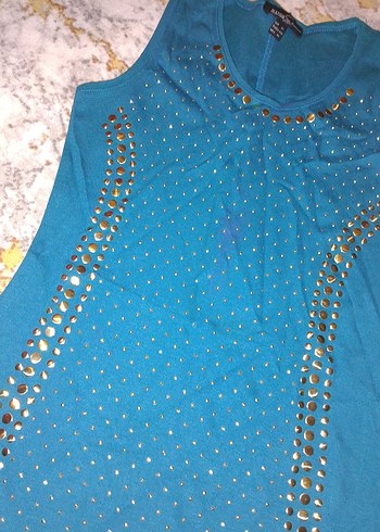 Mavi yeşil midi boyelbise taş işlemeli - Görsel 3