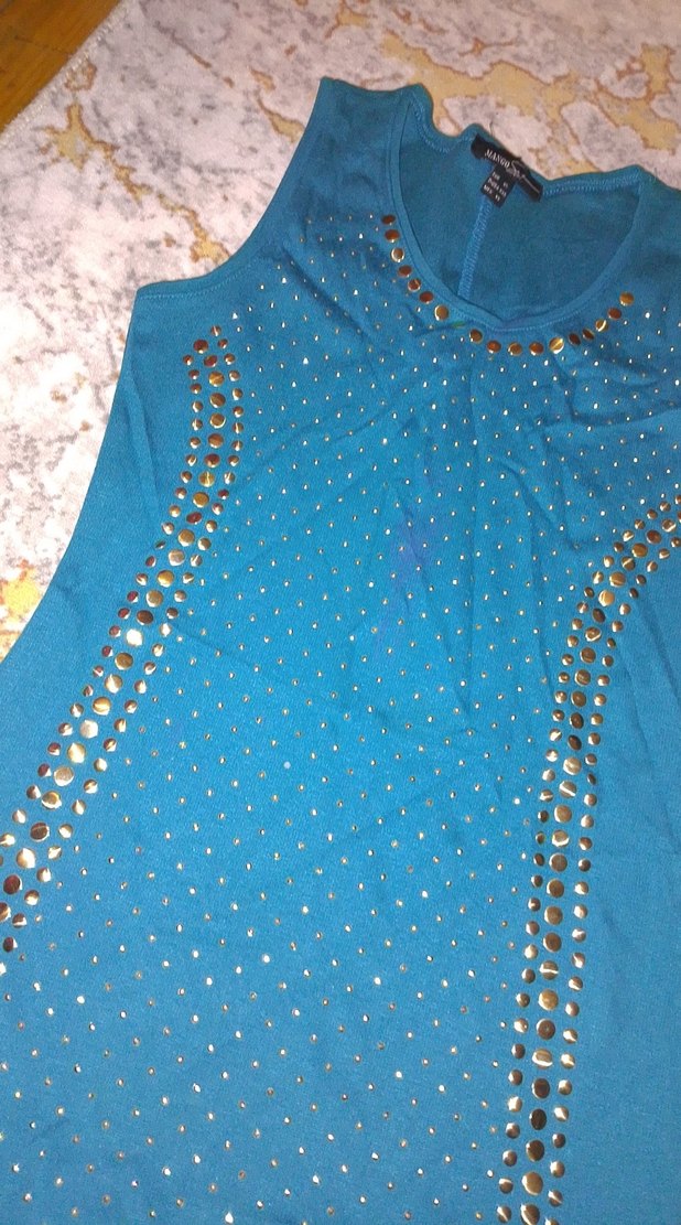 Mavi yeşil midi boyelbise taş işlemeli - Görsel 3