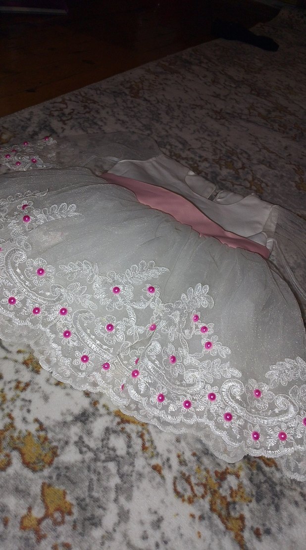 Dantelli Beyaz Kız Çocuk Elbisesi doğum günü elbiesi - Görsel 4