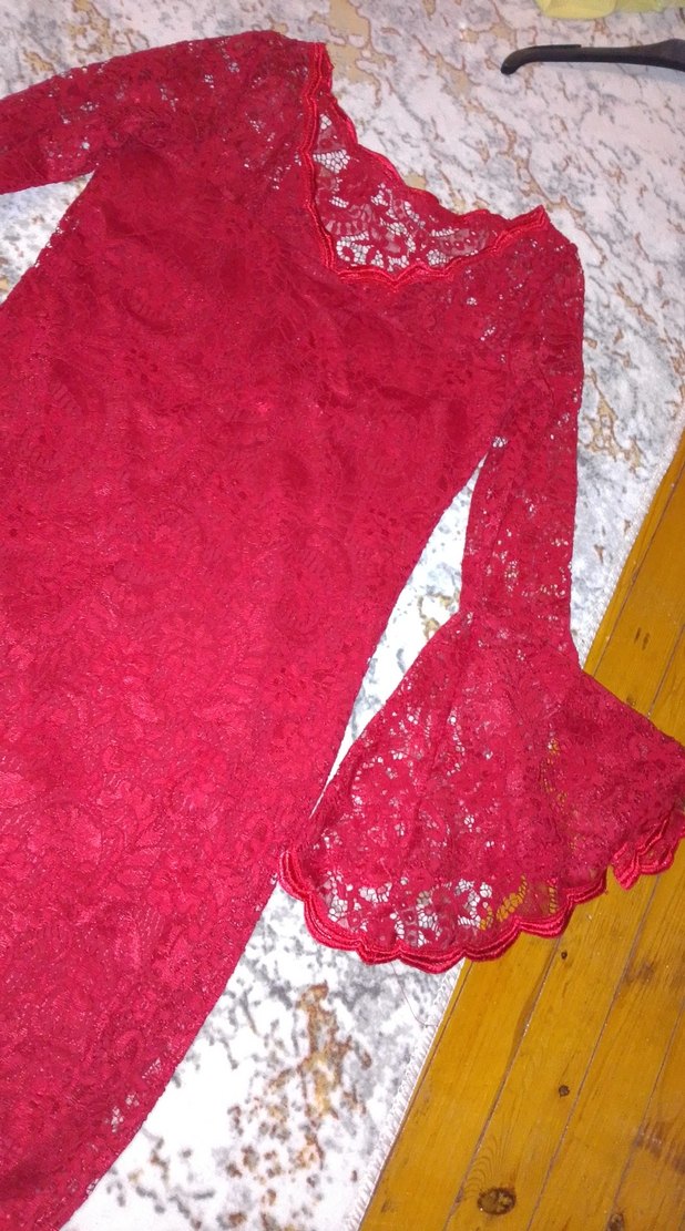 Kırmızı Dantel Midi Bohem Elbise - Görsel 2