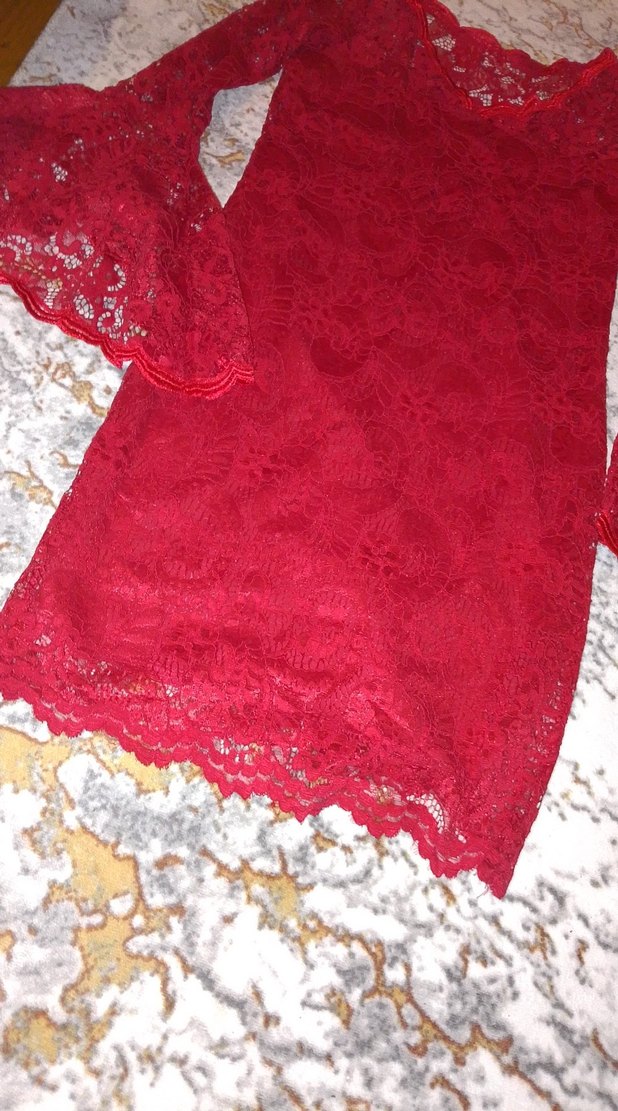 Kırmızı Dantel Midi Bohem Elbise - Görsel 3