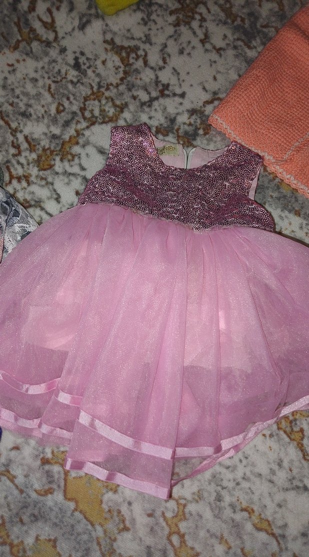 Pembe Simli Kolsuz Kız Çocuk Elbisesi - Görsel 2