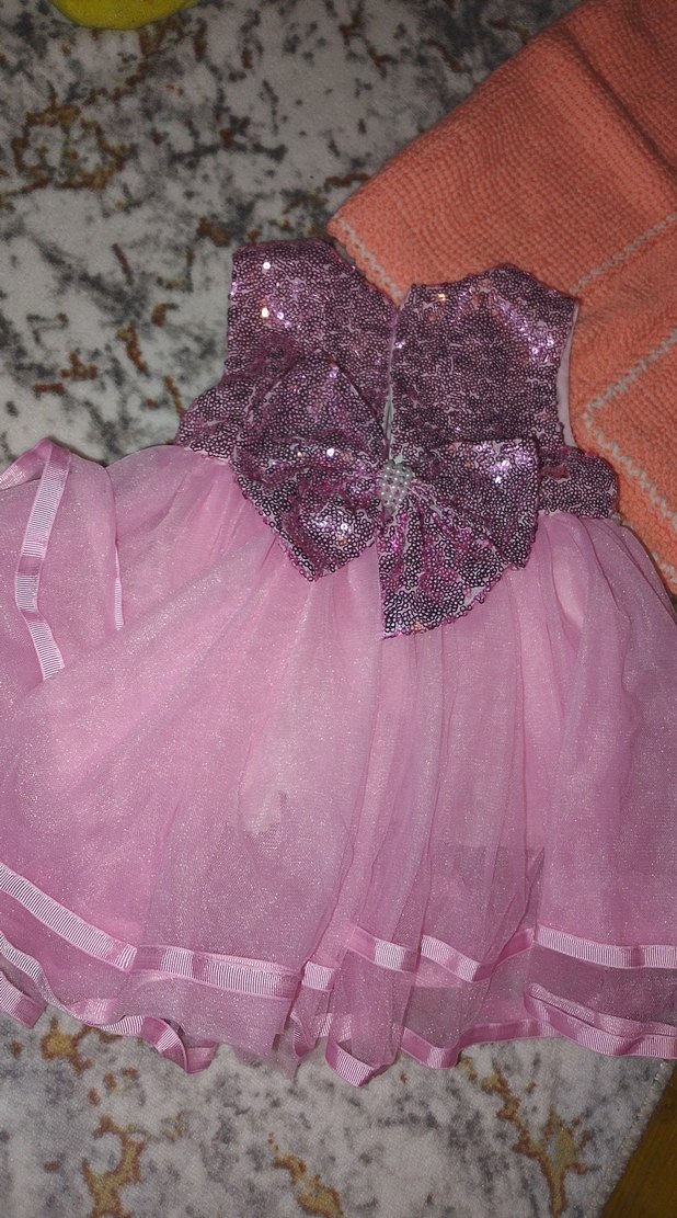 Pembe Simli Kolsuz Kız Çocuk Elbisesi - Görsel 3