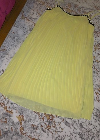 Sarı Pilili Uzun Bohem Elbise - Görsel 2