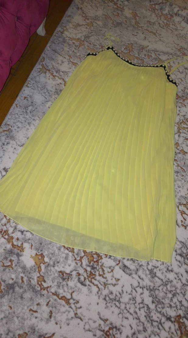 Sarı Pilili Uzun Bohem Elbise - Görsel 2