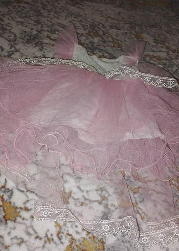 Kız Çocuk Pembe Askısız Dantel Elbise - Görsel 2