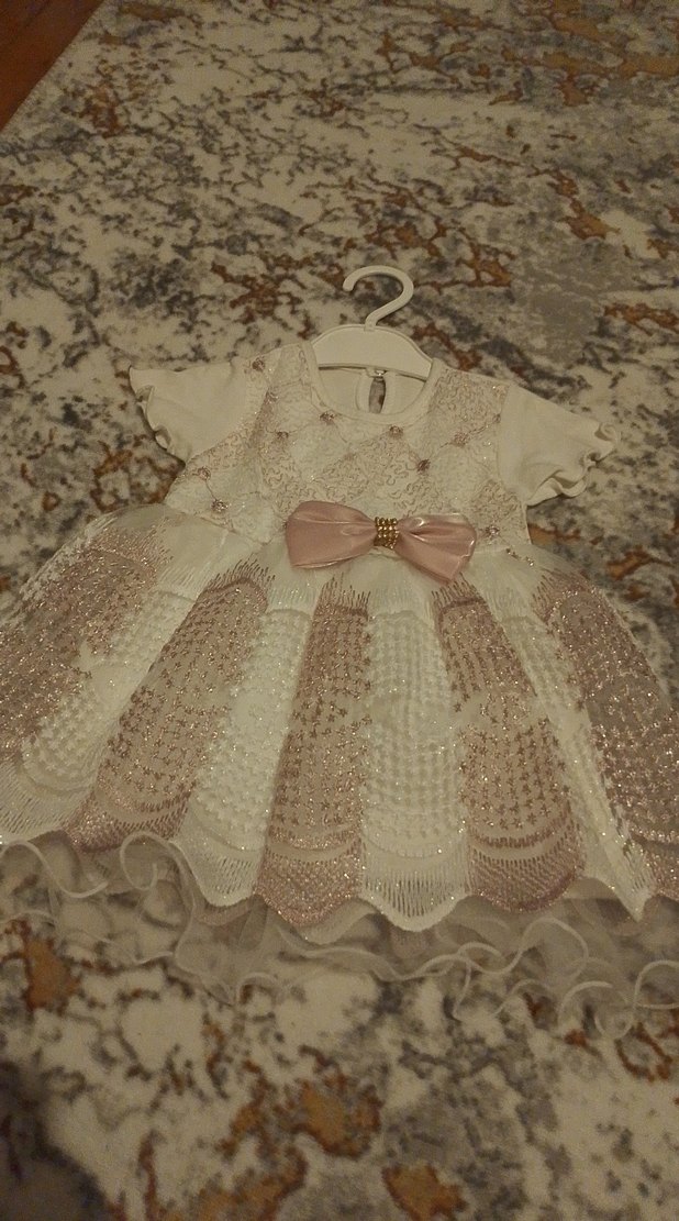 Kız Çocuk Beyaz Nakışlı Dantelli Elbise - Görsel 2