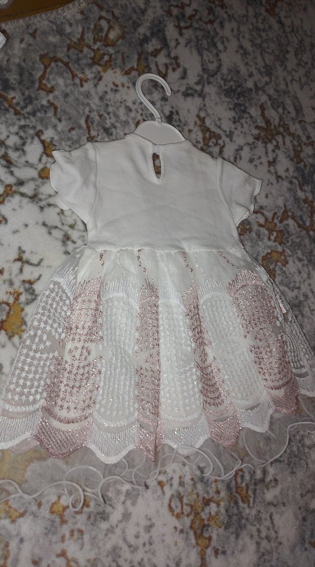 Kız Çocuk Beyaz Nakışlı Dantelli Elbise - Görsel 4