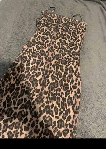 Leopar Desenli Kahverengi uzun elbise sıfır - Görsel 3