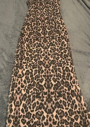 Leopar Desenli Kahverengi uzun elbise sıfır - Görsel 2