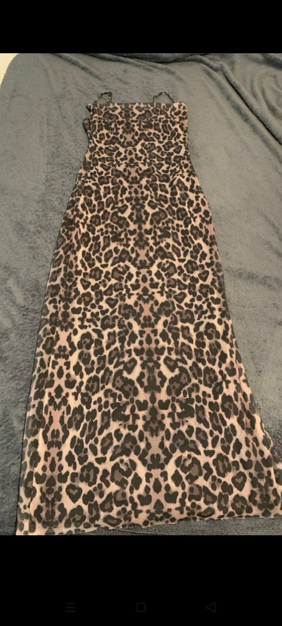 Leopar Desenli Kahverengi uzun elbise sıfır - Görsel 2