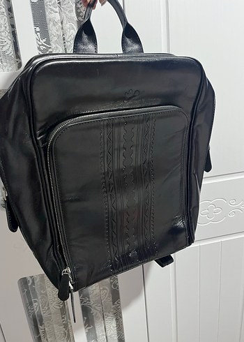 Diğer Kilitli Siyah Deri Gotik Sırt Laptop Çantası