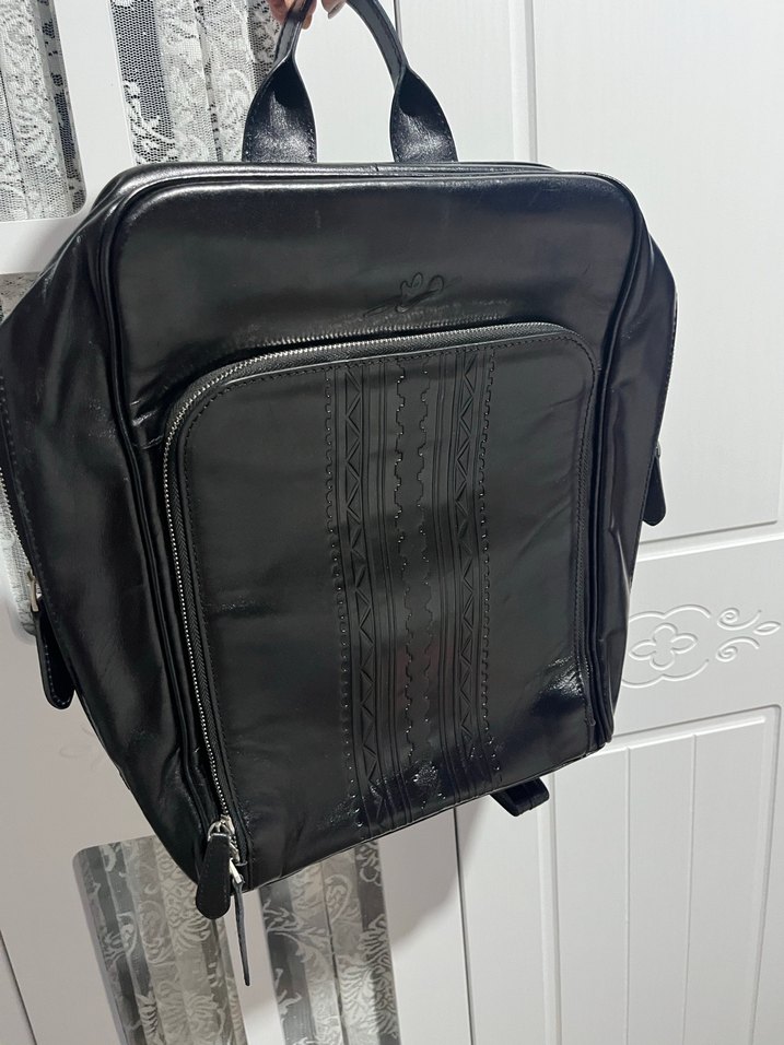 Kilitli Siyah Deri Gotik Sırt Laptop Çantası - Görsel 2