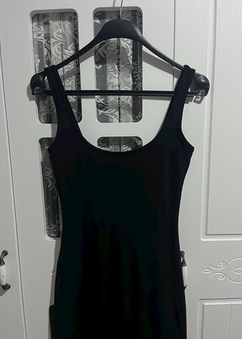 Siyah Kadın Uzun Sıfır Kol Elbise - Görsel 3