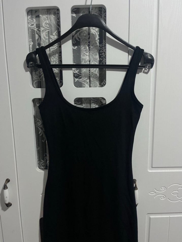 Siyah Kadın Uzun Sıfır Kol Elbise - Görsel 3