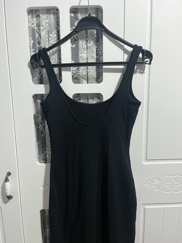 Siyah Kadın Uzun Sıfır Kol Elbise - Görsel 4