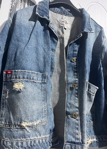 l Beden Düğmeli Mavi Denim Ceket