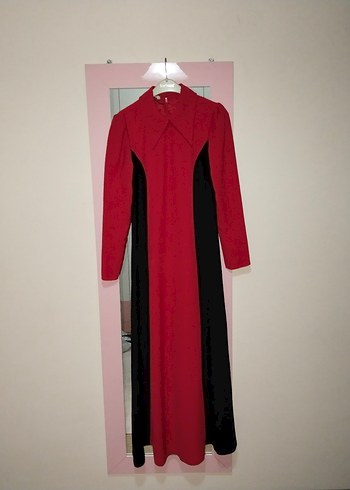 Abiye Kırmızı Siyah Drapeli Uzun Gotik Elbise