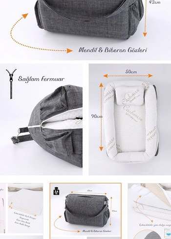 Gri Bebek Babynest ve Çanta Seti - Görsel 3