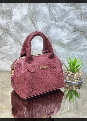 Bordo Yılan Desenli Süet Fermuarlı Kadın Çanta