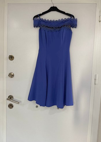 Mavi Dantel Detaylı Mini Gece Elbisesi - Görsel 2