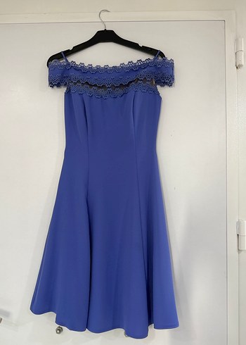 Mavi Dantel Detaylı Mini Gece Elbisesi - Görsel 3