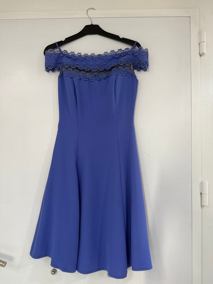 Mavi Dantel Detaylı Mini Gece Elbisesi - Görsel 3