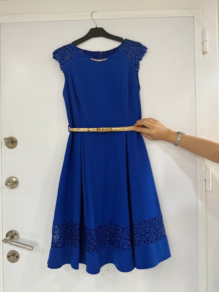 Mavi Kemerli Midi Abiye Elbise - Görsel 2