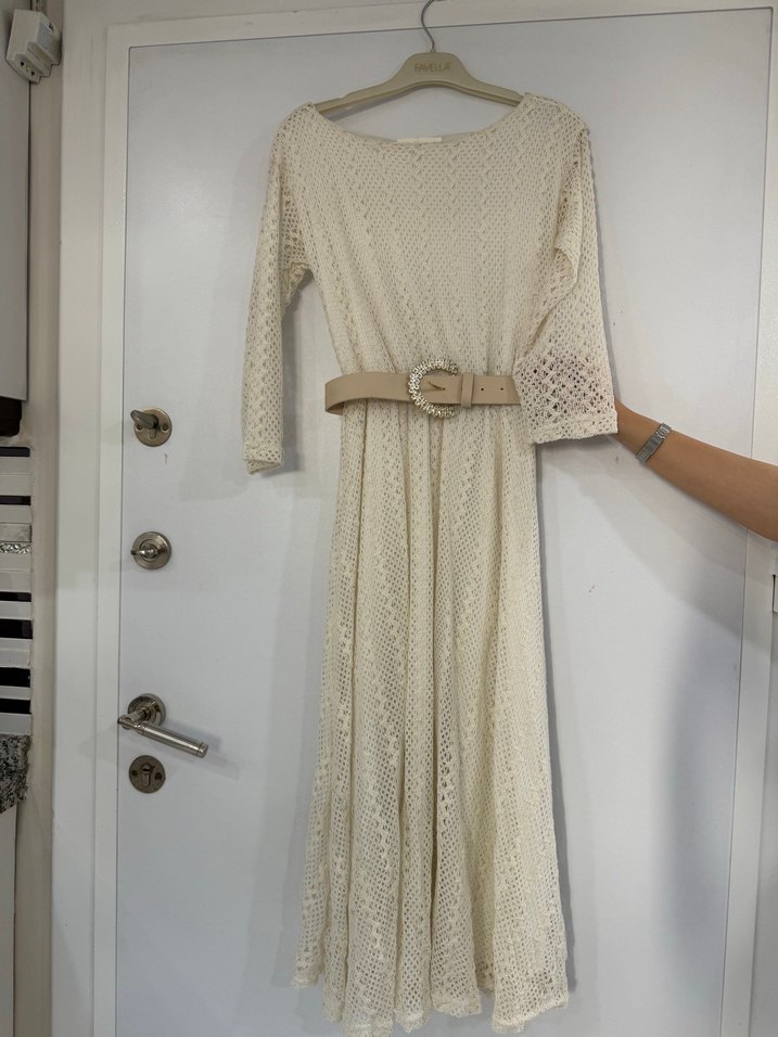 Beyaz Uzun Örgü Bohem Elbise - Görsel 2