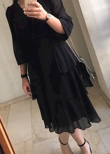 Uzun Siyah Kemerli V Yaka Kadın Elbise - Görsel 2