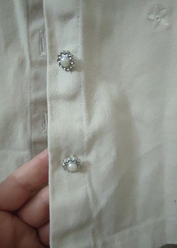 Düğmeli Kolsuz Bej Keten Kiz Çocuk Gömlek - Görsel 4