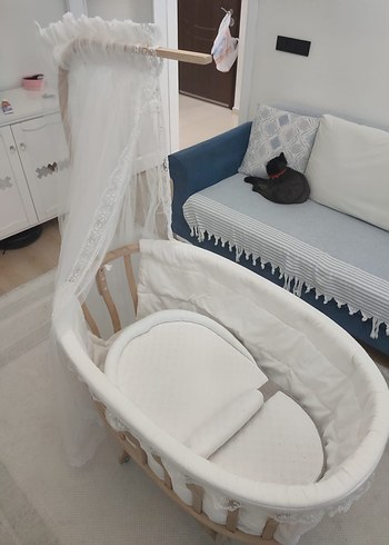 Beden Doğal ahşap sepet beşik uyku setli ve reflü yatağı dahil
