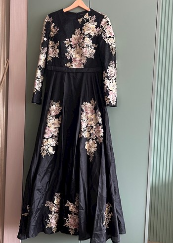 Uzun Siyah Nakışlı Bohem Kadın Elbise - Görsel 5