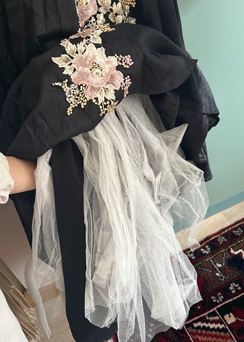 Uzun Siyah Nakışlı Bohem Kadın Elbise - Görsel 8