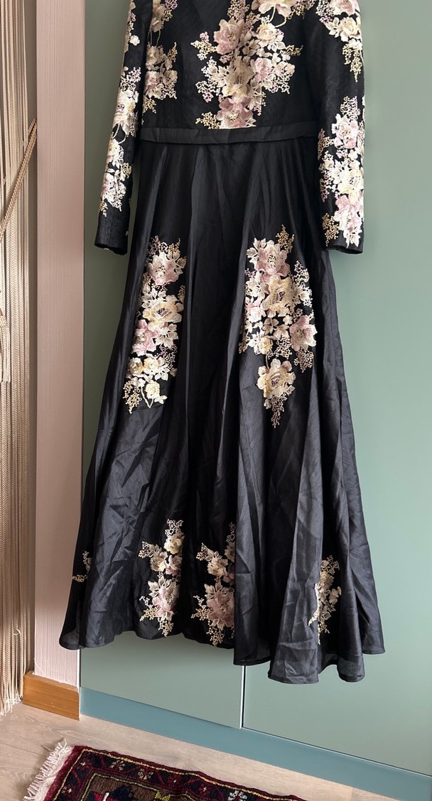 Uzun Siyah Nakışlı Bohem Kadın Elbise - Görsel 4