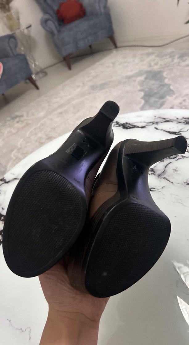 Kahverengi Deri Platform Topuklu Kadın Ayakkabı - Görsel 4