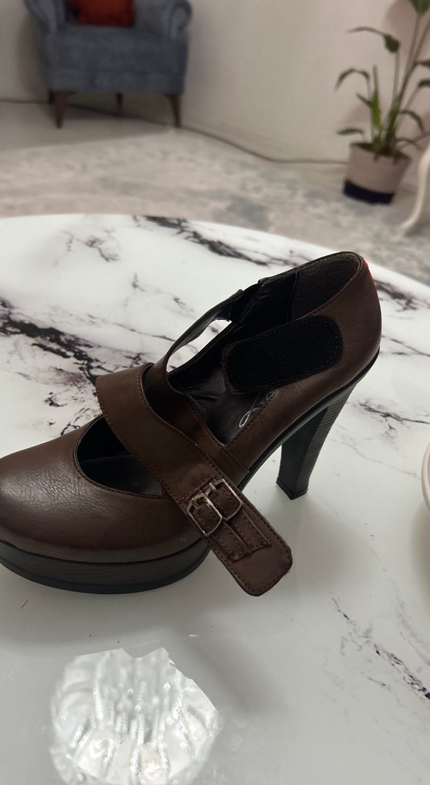 Kahverengi Deri Platform Topuklu Kadın Ayakkabı - Görsel 5