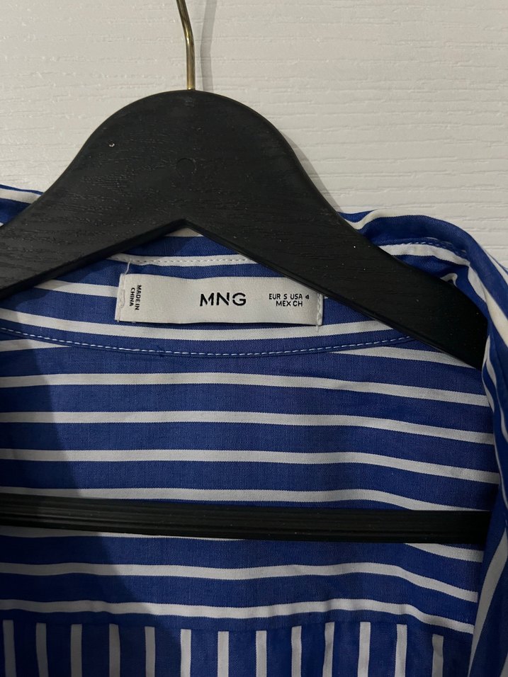 Lacivert Çizgili Uzun Kollu Keten Gömlek - Görsel 3