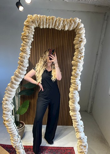 Siyah Drapeli Kadın Uzun Tulum - Görsel 5