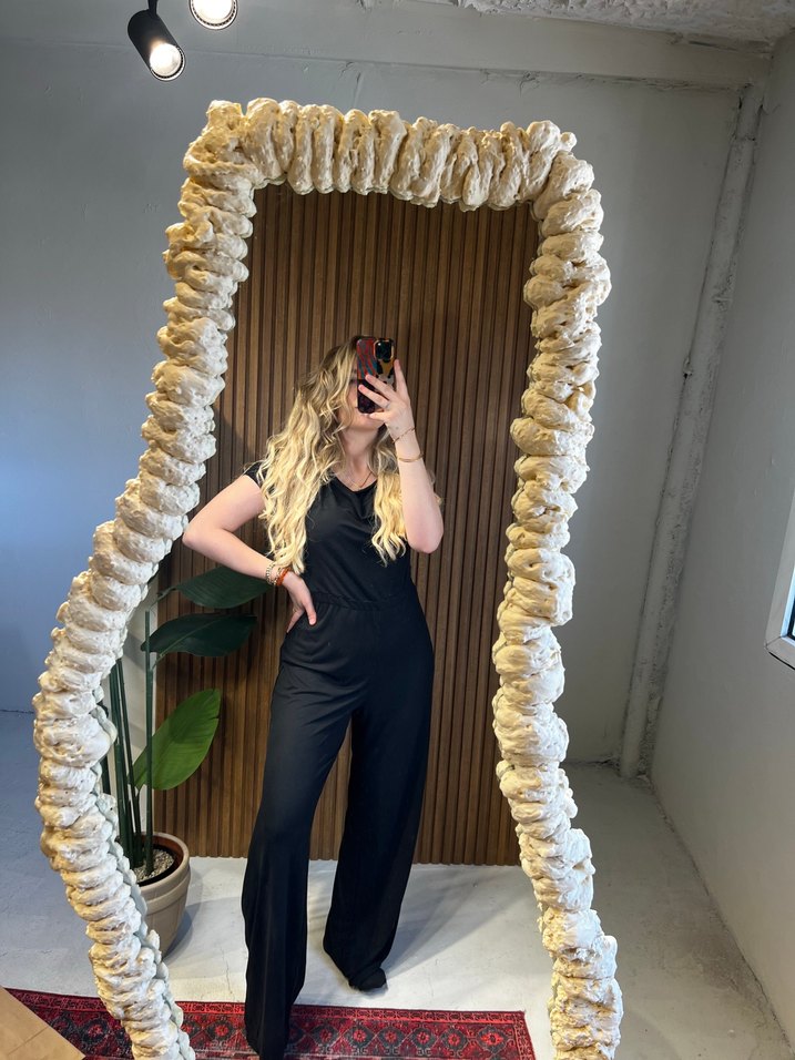 Siyah Drapeli Kadın Uzun Tulum - Görsel 5