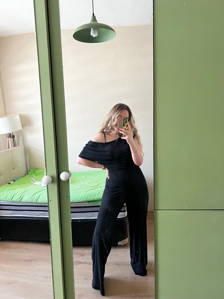 Siyah Drapeli Kadın Uzun Tulum - Görsel 4