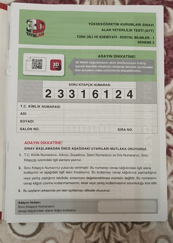 AYT Edebiyat Sosyal Bilimler 1 Simülasyon Denemeleri