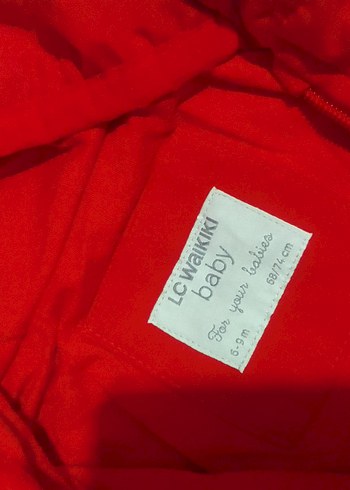 Kız Bebek Kırmızı Kapüşonlu Tulum mont 6/9 ay - Görsel 3