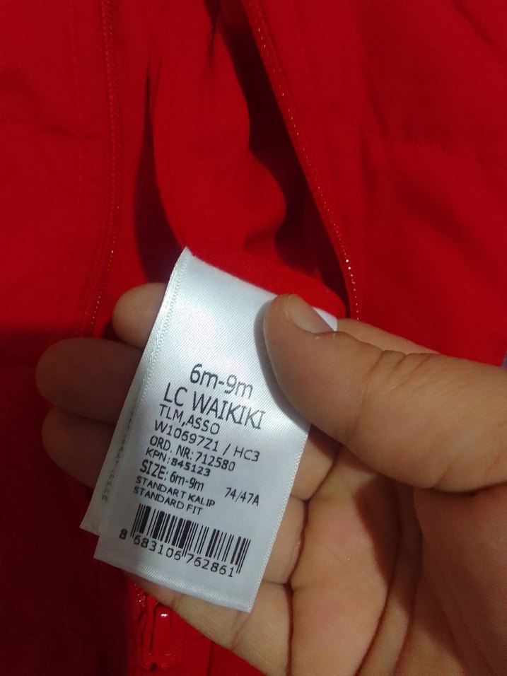 Kız Bebek Kırmızı Kapüşonlu Tulum mont 6/9 ay - Görsel 4