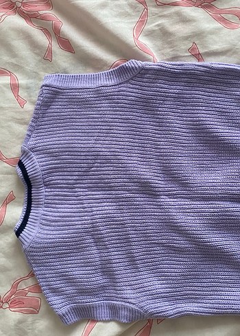 Mor V Yaka Örgü Kadın Süveter - Görsel 3