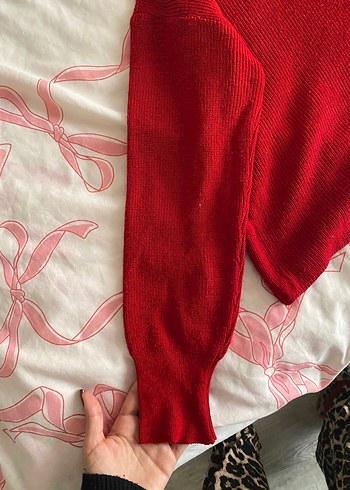Kırmızı V Yaka Kadın Örgü Kazak - Görsel 3